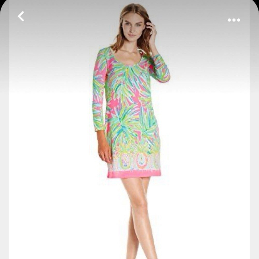 Lilly Pulitzer Beacon Dress Tiki Pink Palm Leaves Pineapple Print Pima Cotton - Picture 2 of 7